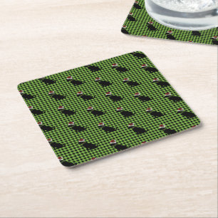 Preppy Black Lab Weihnachtsmuster Green Gingham Rechteckiger Pappuntersetzer