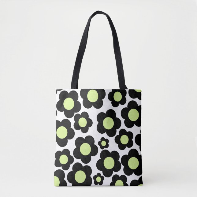 Preppy Black Neon Green Hippie Blume Pattern (Vorderseite)