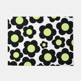 Preppy Black Neon Green Hippie Blume Pattern Fußmatte