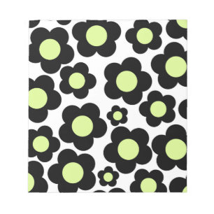 Preppy Black Neon Green Hippie Blume Pattern Notizblock