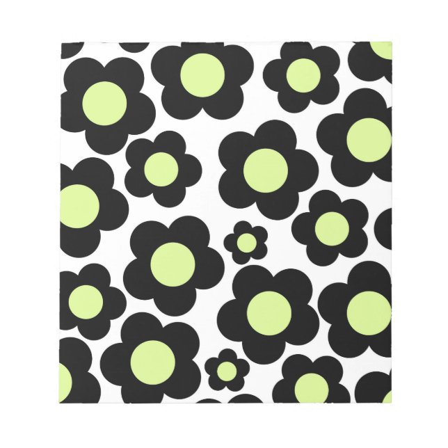 Preppy Black Neon Green Hippie Blume Pattern Notizblock (Vorderseite)