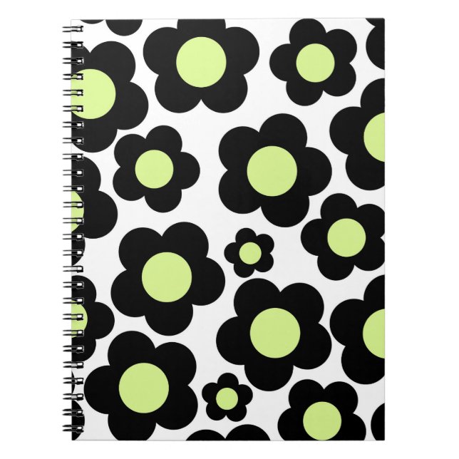 Preppy Black Neon Green Hippie Blume Pattern Notizblock (Vorderseite)