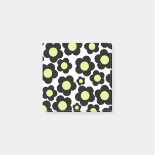 Preppy Black Neon Green Hippie Blume Pattern Post-it Klebezettel