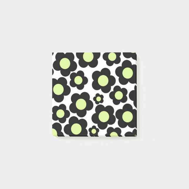 Preppy Black Neon Green Hippie Blume Pattern Post-it Klebezettel (Vorderseite)