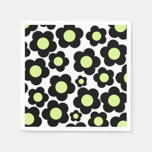 Preppy Black Neon Green Hippie Blume Pattern Serviette