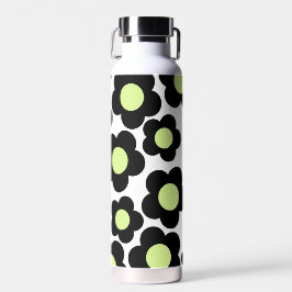 Preppy Black Neon Green Hippie Blume Pattern Trinkflasche