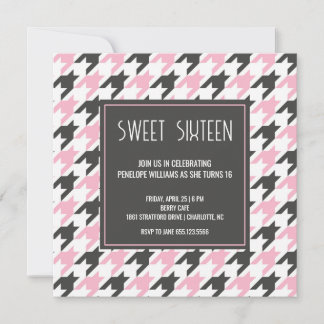 Preppy black pink Hahnentrittmuster pattern Sweet  Einladung