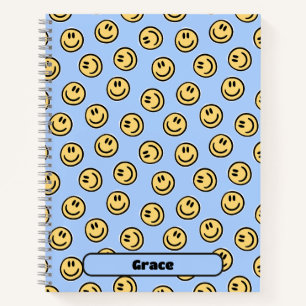 Preppy Blau Fröhliches Gesicht Lächeln Benutzerdef Notizbuch