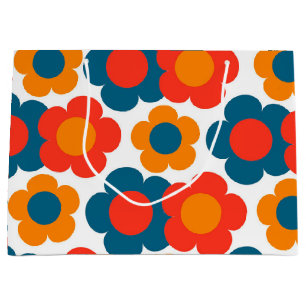 Preppy Blau Orange Hippie Blumenmuster Große Geschenktüte