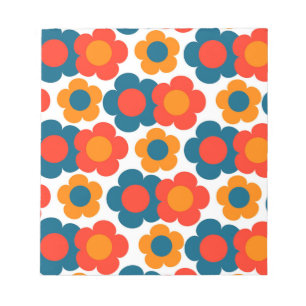 Preppy Blau Orange Hippie Blumenmuster Notizblock