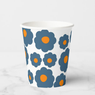 Preppy Blau Orange Hippie Blumenmuster Pappbecher