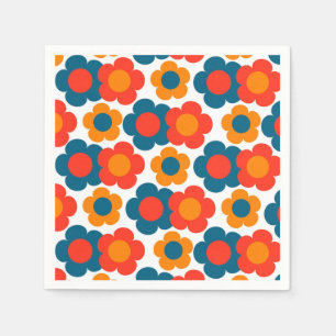 Preppy Blau Orange Hippie Blumenmuster Serviette