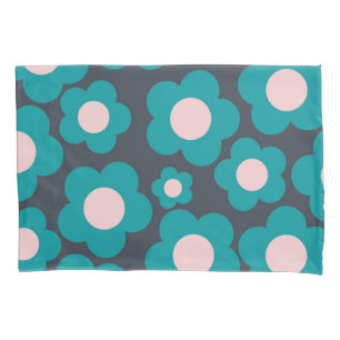 Preppy Blau Rosa Hippie-Blumenmuster Kissenbezug