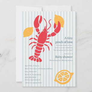 Preppy Blaue Seersucker-Streifen-Hummer-Baby-Party Einladung