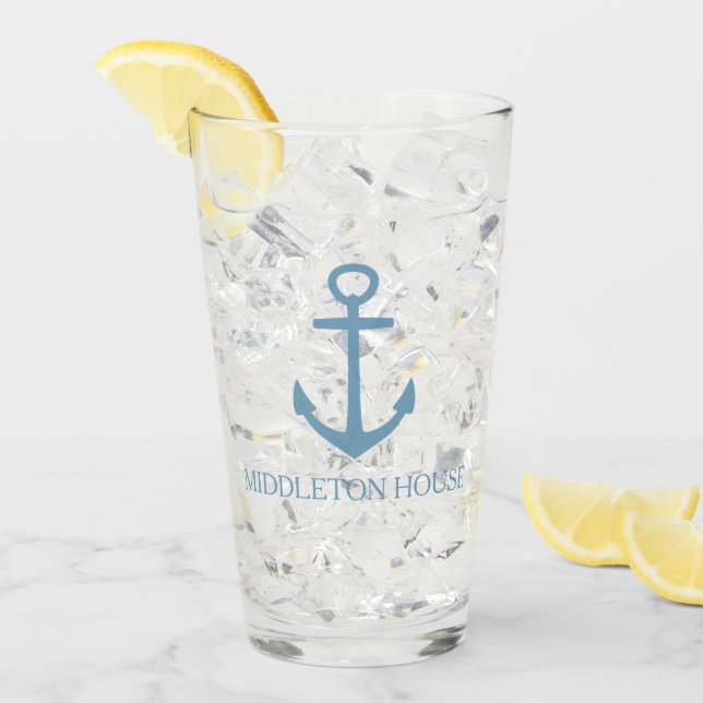 Preppy blauer Anker Carolinas personalisiert Glas (Vorderseite Ice)