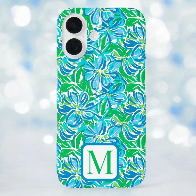 Preppy Blaues Blumenmonogramm Case-Mate iPhone Hülle (Von Creator hochgeladen)