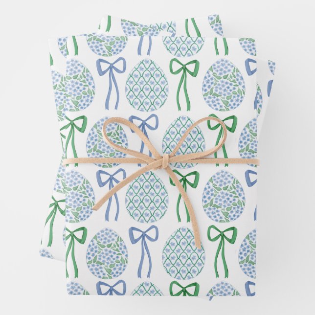 Preppy Blue and Green Oaster Bows and Eggs Geschenkpapier Set (Beispiel)