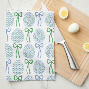 Preppy Blue and Green Oaster Bows and Eggs Geschirrtuch