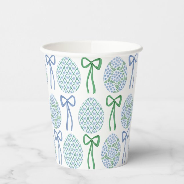 Preppy Blue and Green Oaster Bows and Eggs Pappbecher (Links)