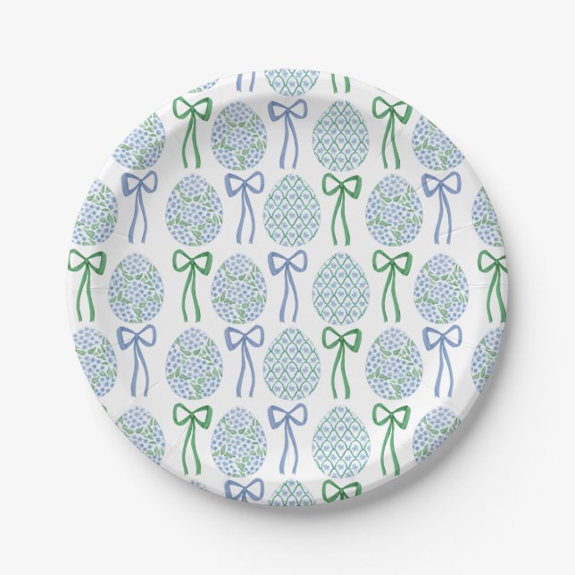 Preppy Blue and Green Oaster Bows and Eggs Pappteller (Vorderseite)