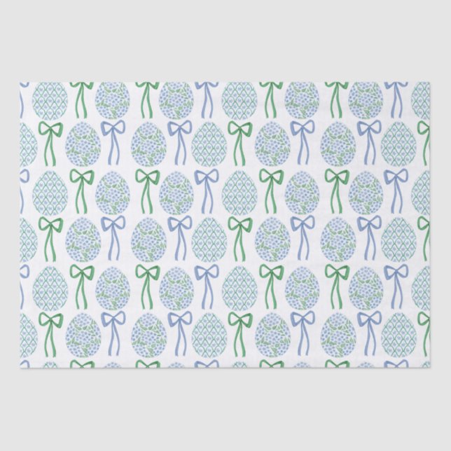 Preppy Blue and Green Oaster Bows and Eggs Seidenpapier (Vorderseite)