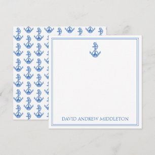 Preppy Blue and White Anchor Personalisiert Mitteilungskarte