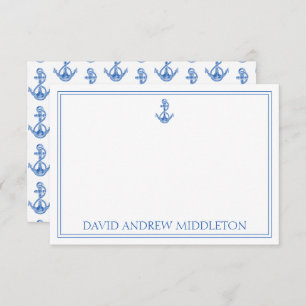 Preppy Blue and White Anchor Personalisiert Mitteilungskarte