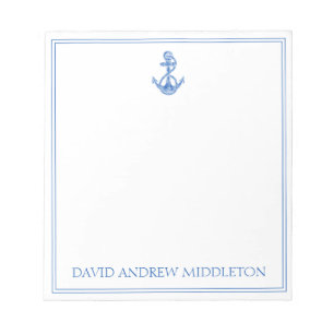 Preppy Blue and White Anchor Personalisiert Notizblock