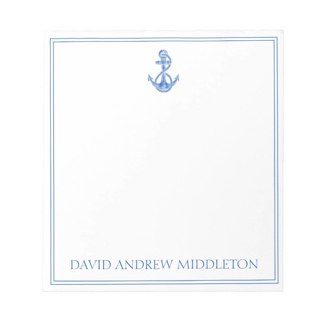 Preppy Blue and White Anchor Personalisiert Notizblock (Vorderseite)