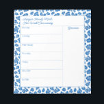 Preppy Blue and White Animal Print Meetingplaner Notizblock<br><div class="desc">Ein eleganter Essensplaner / wöchentlicher Aktivitätenplaner Design, dass Sie mit Ihrem eigenen Text, wenn gewünscht, anpassen können. Das Design verfügt über einen blau-weißen Leopard-Rahmen für Druckmuster und Vorlagenfelder, mit denen Sie den Text anpassen können.</div>