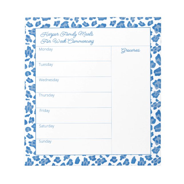 Preppy Blue and White Animal Print Meetingplaner Notizblock (Vorderseite)