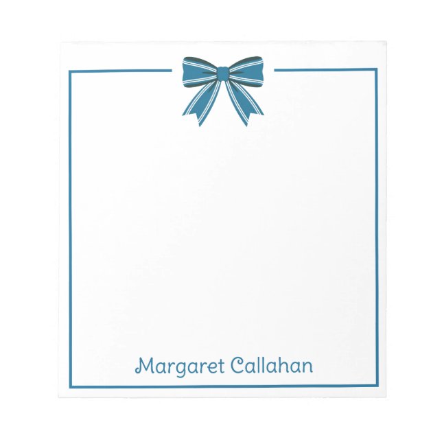 Preppy Blue and White Bow Personalized Notizblock (Vorderseite)