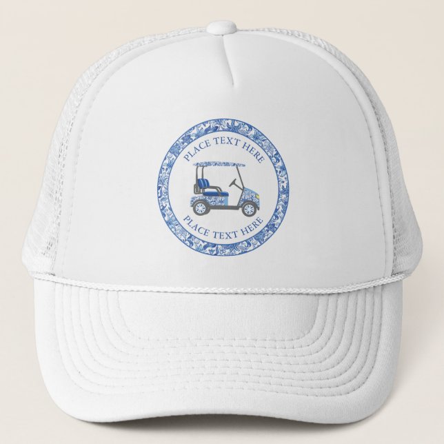 Preppy Blue and White Flowers Golf Cart Truckerkappe (Vorderseite)