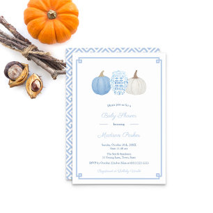 Preppy Blue and White Pumpkin Autumn Babydusche Einladung