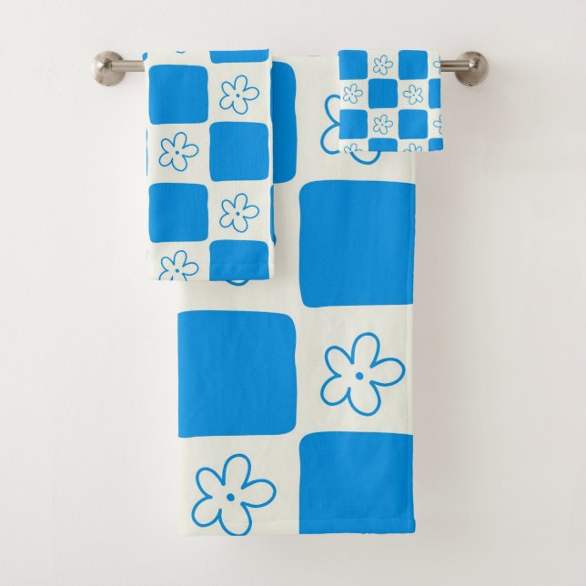 Preppy Blue Blume Prüfmuster Badhandtuch Set (Insitu)