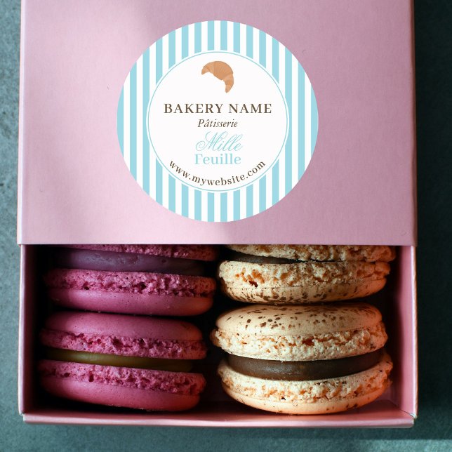 Preppy Blue Brown Stripes Bakery Logo Product Runder Aufkleber (Preppy Blue Brown Stripes Bakery Logo Product Classic Round Sticker)