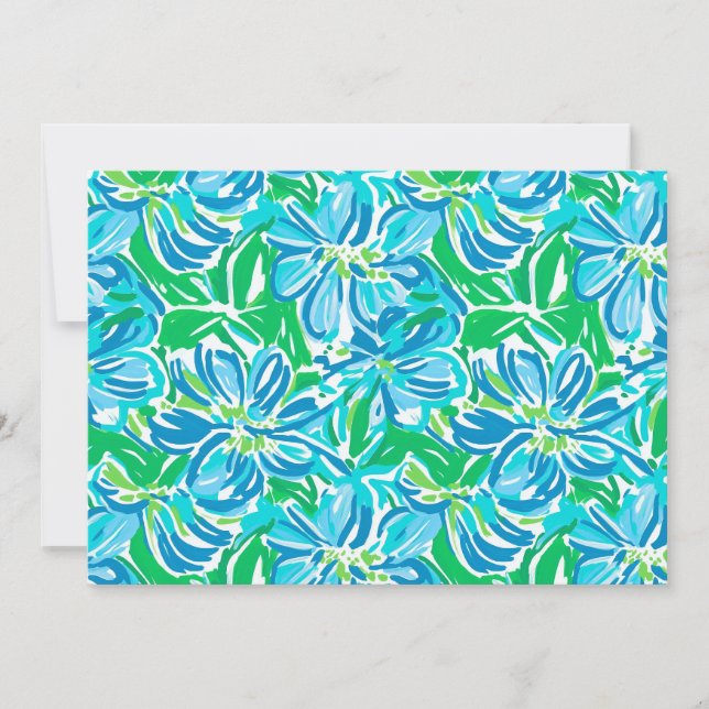 Preppy Blue Flowers Einladung (Vorderseite)