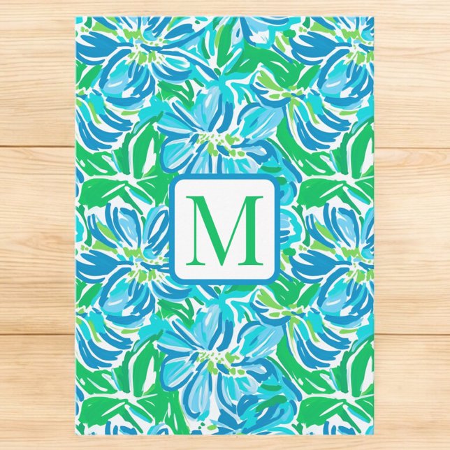 Preppy Blue Flowers Monogram Einladung (Von Creator hochgeladen)