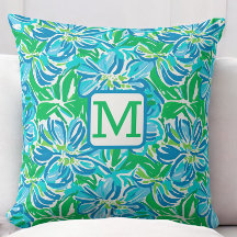 Preppy Blue Flowers Monogram