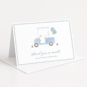 Preppy Blue Golf Cart Baby Boy Dusche Dankeskarte