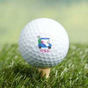 Preppy Blue Golf Cart Monogram Golfball
