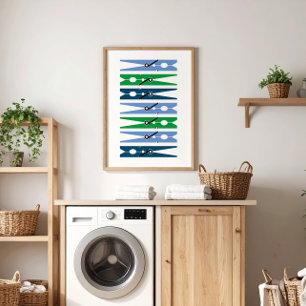 Preppy Blue Green Clothes Buttone Wäscherei Raum K Poster