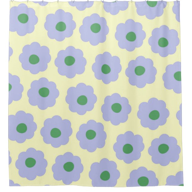Preppy Blue Green Niedlich Hippie Blume Muster Duschvorhang (Vorderseite)
