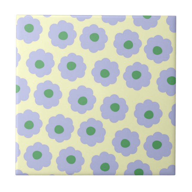 Preppy Blue Green Niedlich Hippie Blume Muster Fliese (Vorderseite)