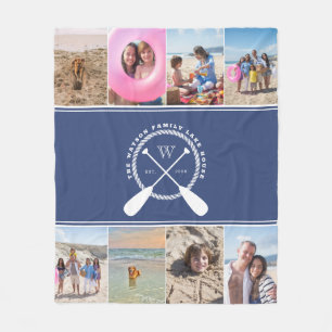 Preppy Blue Lake House Monogram Foto Collage Fleecedecke