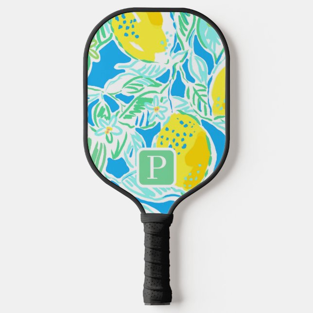Preppy Blue Lemon Initial Pickleball Paddle (Vorderseite)