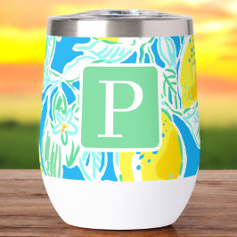 Preppy Blue Lemon Muster Initial