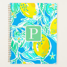 Preppy Blue Lemon Muster Initial