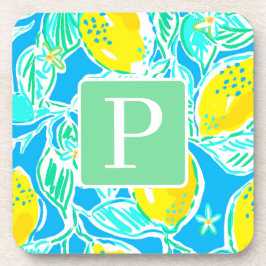 Preppy Blue Lemon Pattern Initial-Untersetzer Getränkeuntersetzer