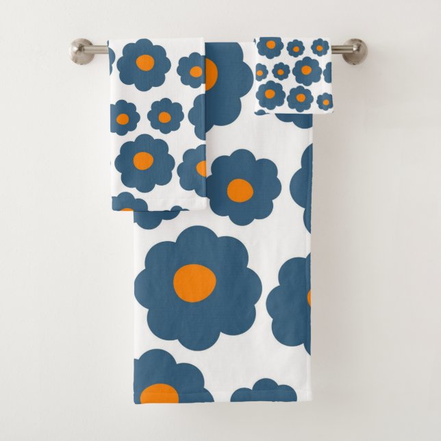 Preppy Blue Orange Hippie Blume Muster Badhandtuch Set (Insitu)